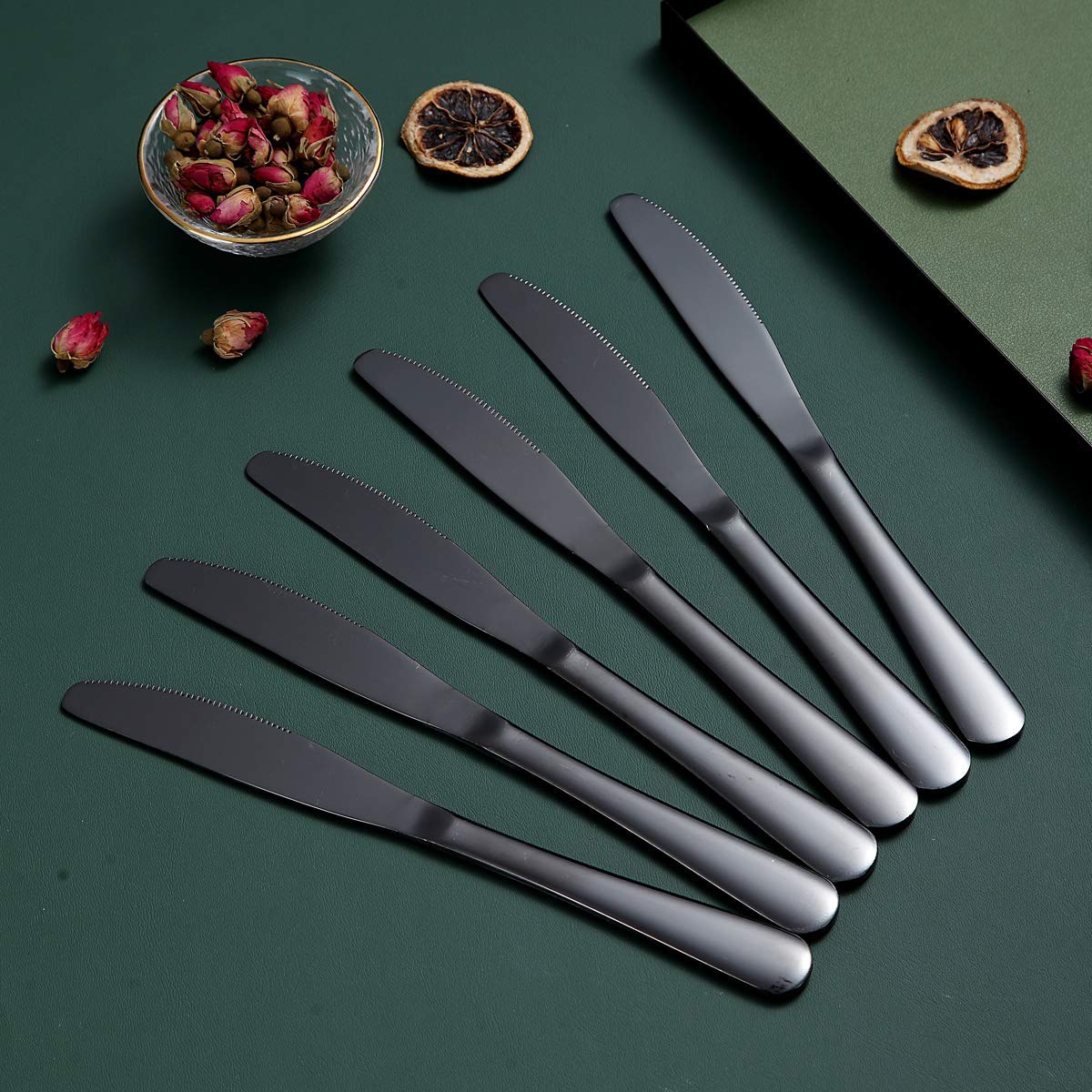 Black Dinner Knives Set Of 12, Berglander Stainless Steel Titanium Plating Shiny Black Dinner Knife, Butter Knife Spreader Table Knives Sturdy And Dishwasher Safe