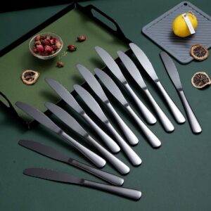 Black Dinner Knives Set Of 12, Berglander Stainless Steel Titanium Plating Shiny Black Dinner Knife, Butter Knife Spreader Table Knives Sturdy And Dishwasher Safe