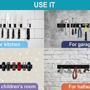 12 Inch Black Knife Magnetic Strip Use as Magnetic Knife Holder for Wall - Magnetic Knife Strip - Kitchen Magnetic Knife Bar Rack