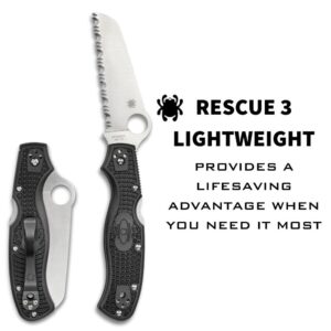 Spyderco Rescue 3 93mm Lightweight Knife - Black FRN Handle with SpyderEdge, Saber Grind, VG-10 Steel Blade and Back Lock - C14SBK3