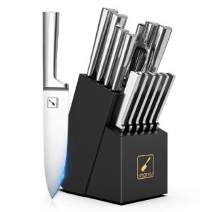 imarku knife set - 15pcs kitchen knife set japanese high carbon stainless steel knives set for kitchen, dishwasher safe ultra sharp professional chef well balance knife block set, black