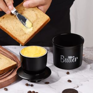 Butter Crock with Spreader, French Butter Keeper with Water Line for Counter, The Original Porcelain Butter Dish. Gift for Thanksgiving, Christmas and Mother’s Day,JSHKY. (Color: Black)