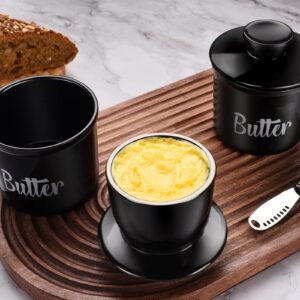 Butter Crock with Spreader, French Butter Keeper with Water Line for Counter, The Original Porcelain Butter Dish. Gift for Thanksgiving, Christmas and Mother’s Day,JSHKY. (Color: Black)