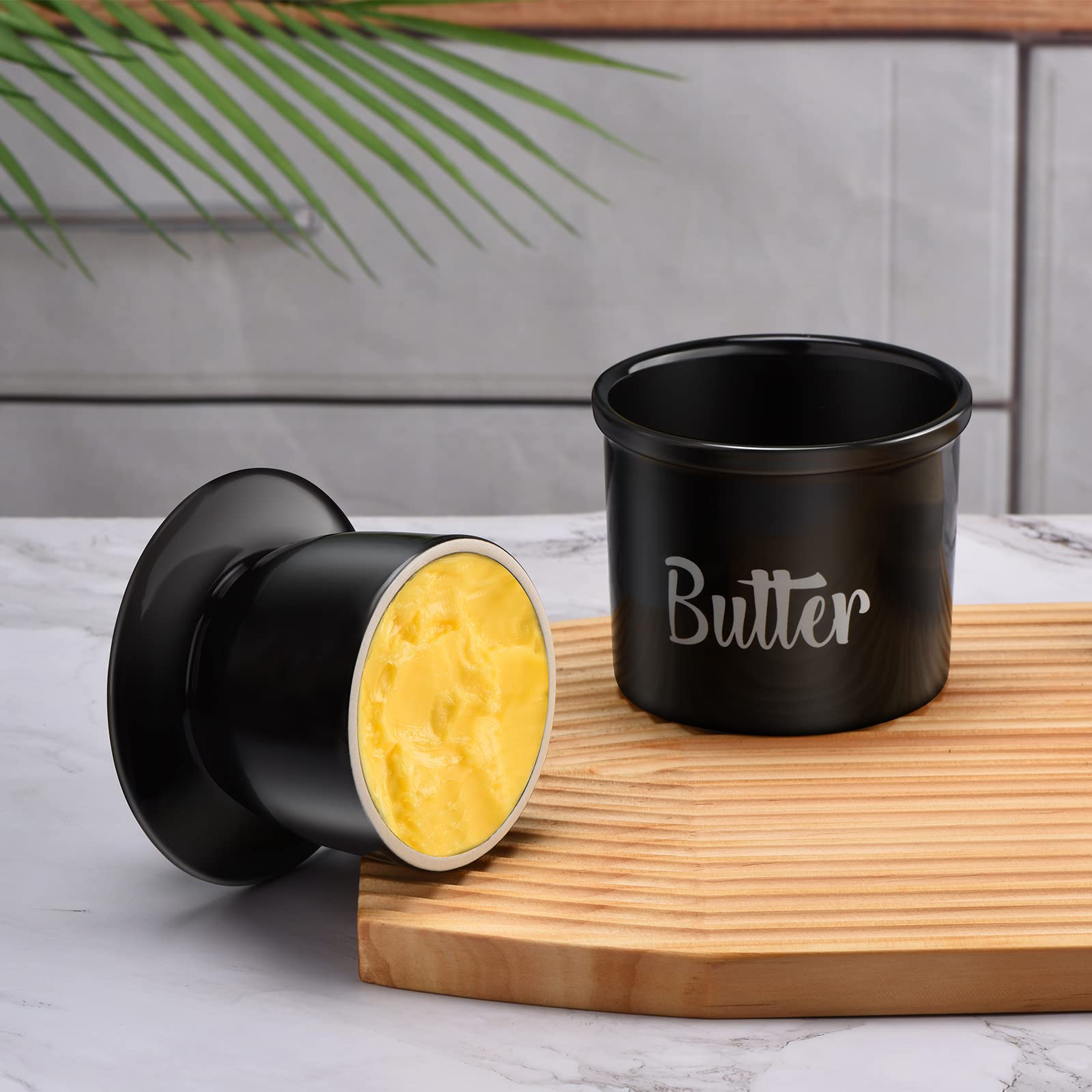 Butter Crock with Spreader, French Butter Keeper with Water Line for Counter, The Original Porcelain Butter Dish. Gift for Thanksgiving, Christmas and Mother’s Day,JSHKY. (Color: Black)