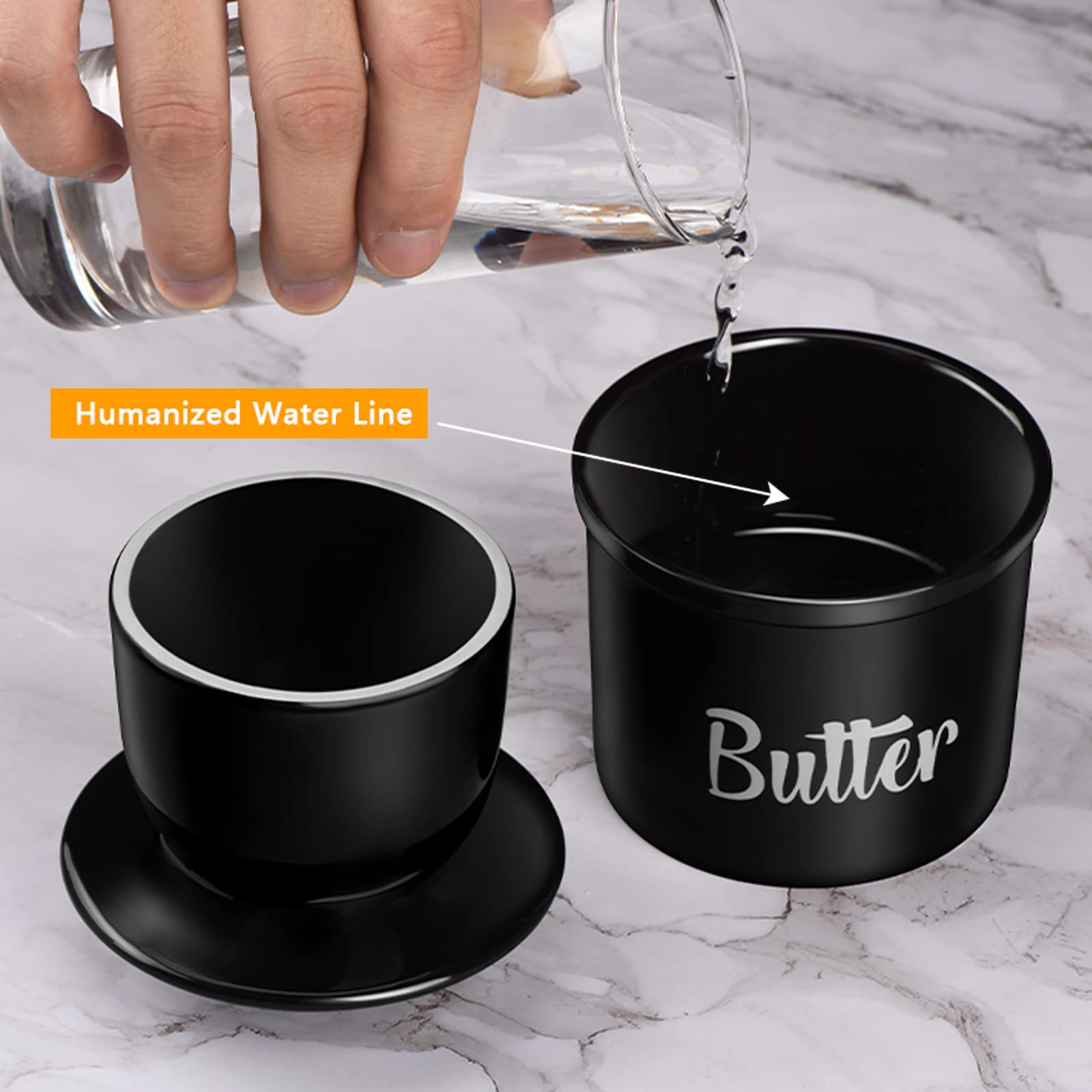 Butter Crock with Spreader, French Butter Keeper with Water Line for Counter, The Original Porcelain Butter Dish. Gift for Thanksgiving, Christmas and Mother’s Day,JSHKY. (Color: Black)