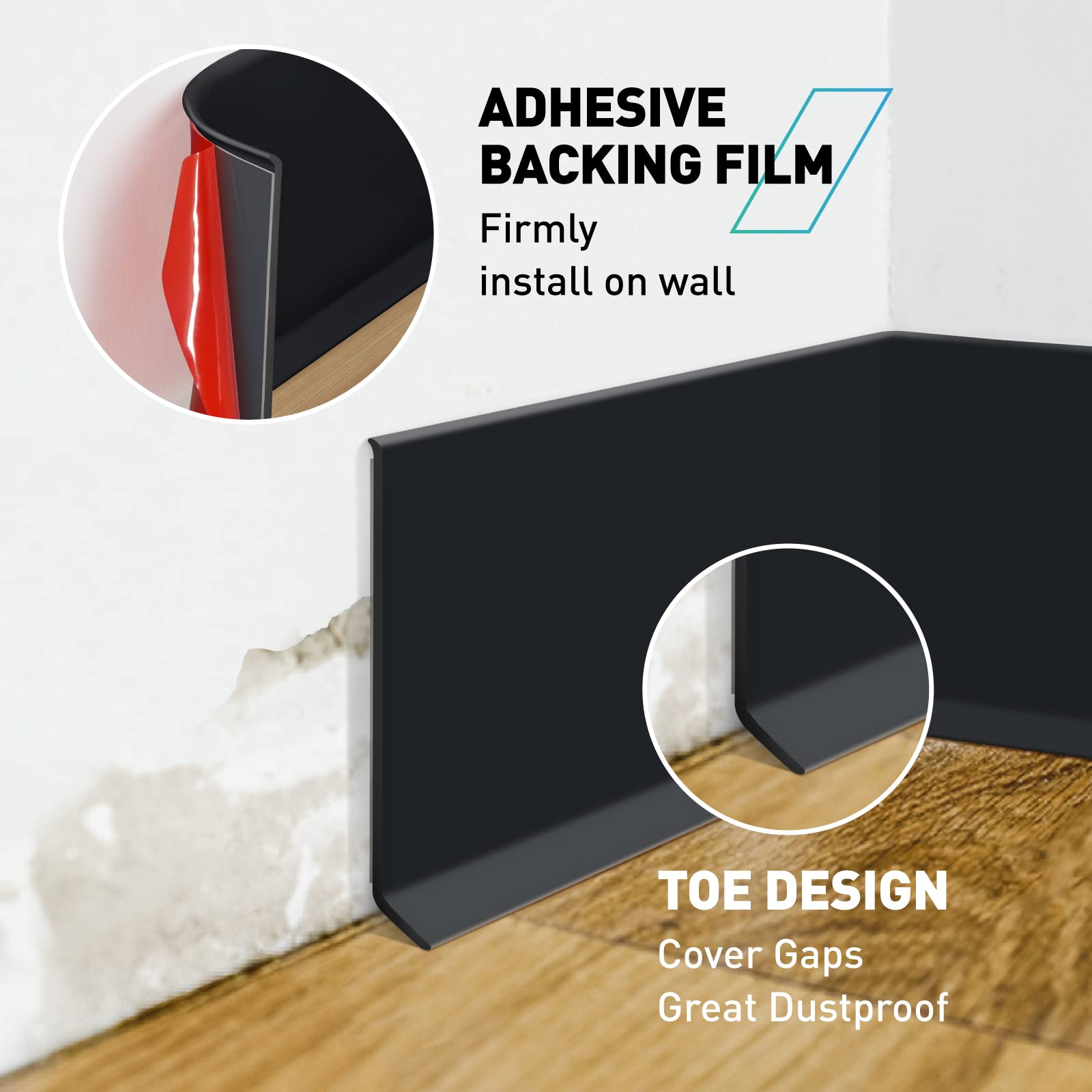 FCSOTSPS Baseboard Trim, 20 Feet *4 Inch Peel and Stick Flexible Baseboard Molding Trim, Self-Adhesive Vinyl Baseboard Cove Base, Base Boards for Walls with 1 PCS Utility Knife (Black)