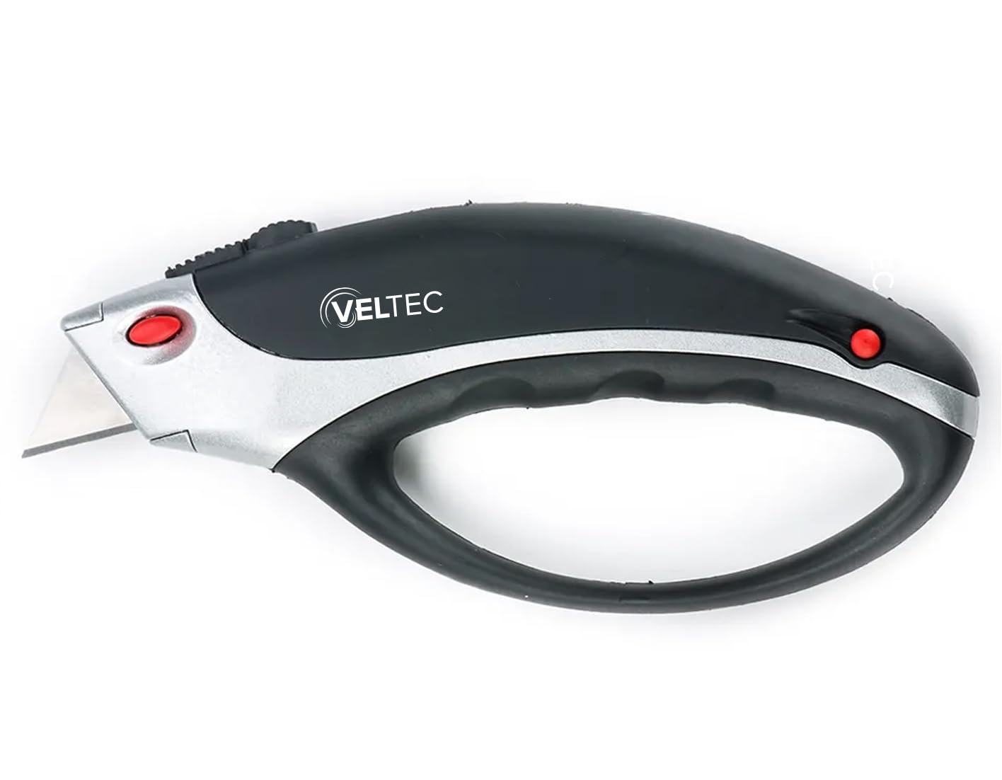 Veltec Heavy Duty Retractable Utility Knife, Box Cutter, Carpet Cutter with 3-Position Locking, Ergonomic Non-Slip Grip, 5 Reversible Replacements Blades SK5 (Black)