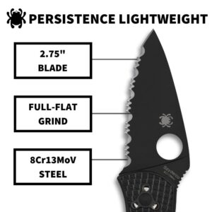 Spyderco Persistence Lightweight Knife with 2.77" Black Steel Blade and Durable Black FRN Handle - PlainEdge - C136SBBK