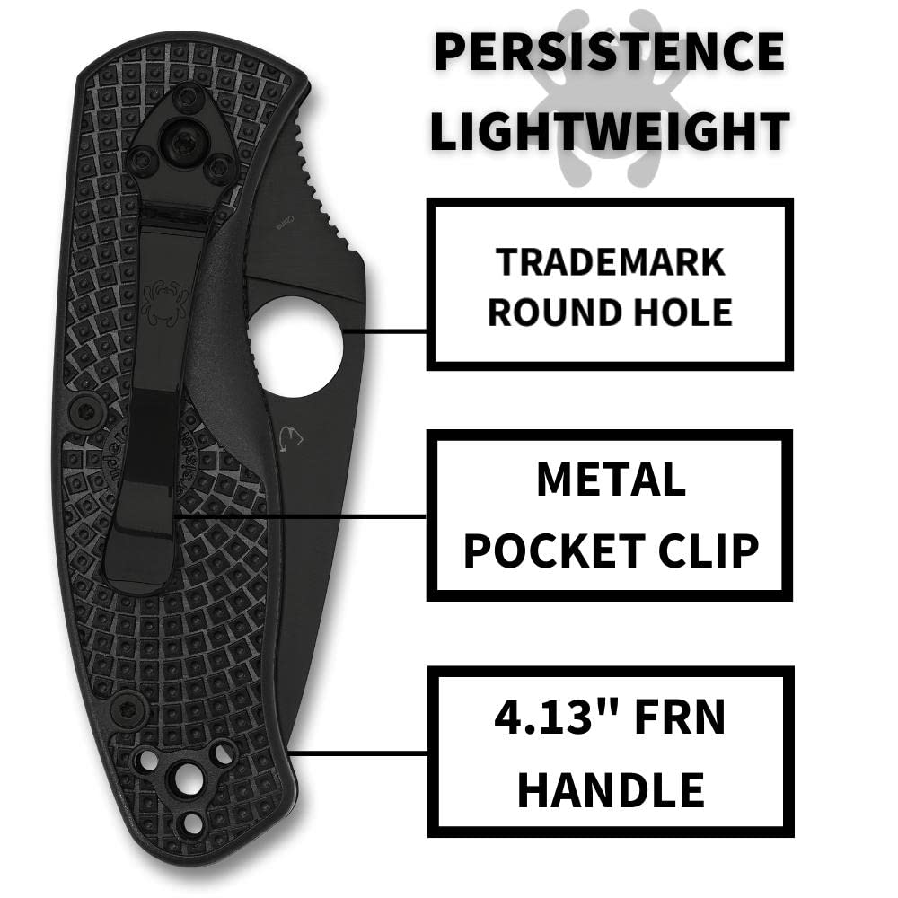 Spyderco Persistence Lightweight Knife with 2.77" Black Steel Blade and Durable Black FRN Handle - CombinationEdge - C136PSBBK