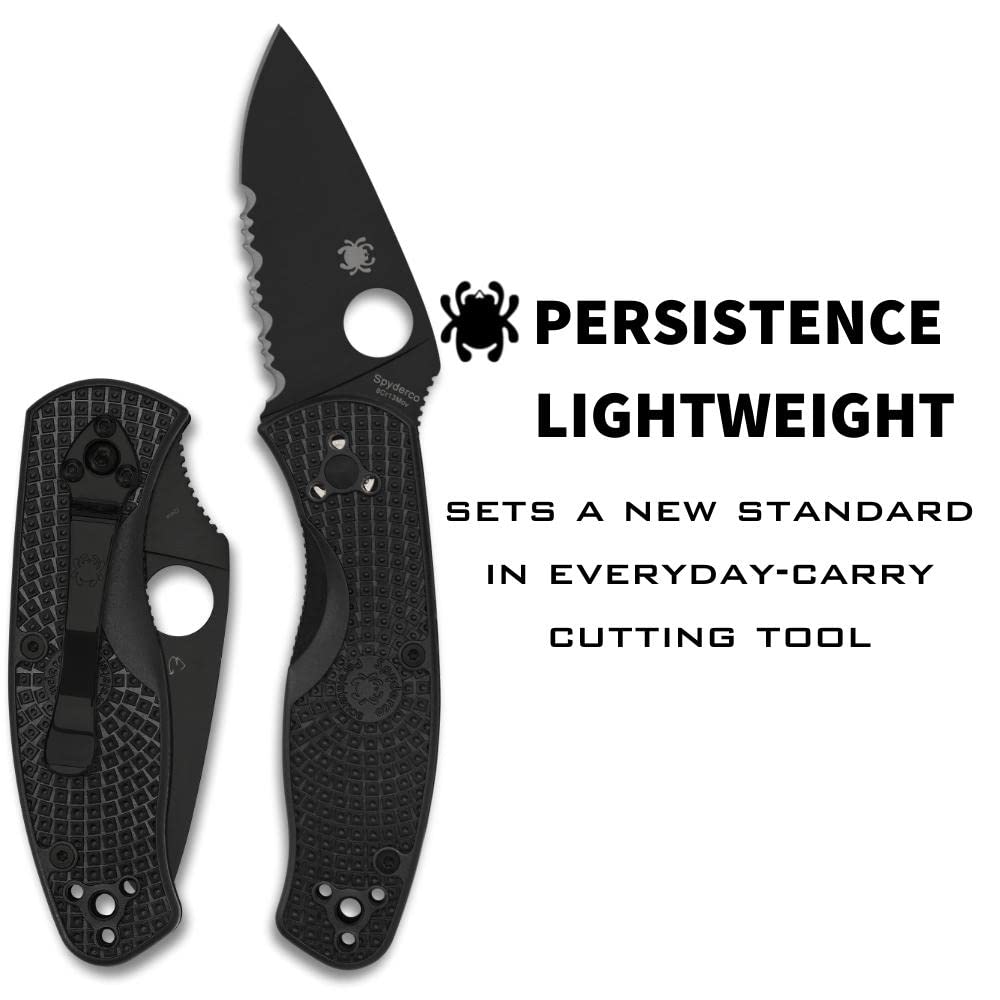 Spyderco Persistence Lightweight Knife with 2.77" Black Steel Blade and Durable Black FRN Handle - CombinationEdge - C136PSBBK