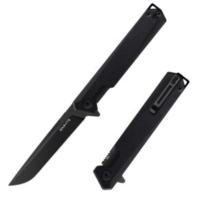 emhiii flipper pocket folding knife: 3.54" d2 steel black blade, g10 scales, slim edc knives with reversible deep clip for men and women