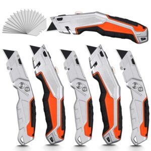 GRENPRO 6-Pack Utility Knife, SK5 Heavy Duty Retractable Folding Utility Knife, Storage Blade Design, Quick-change，Comes with 38 Extra CK75 Blades，Cut Cartons, Cardboard and Boxes,（Total 44 Blades）