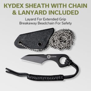 CIVIVI Gramis Mini Fixed Blade Neck Knife for EDC, Swedish 14C28N Steel, With Kydex Sheath with Chain and Lanyard C23004-1