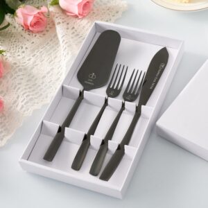 AW BRIDAL Black Wedding Cake Knife and Cutter Set with Forks, Mr and Mrs Cake Cutting Set Pie Pastry Servers for Engagement Anniversary Wedding Bridal Shower Gifts