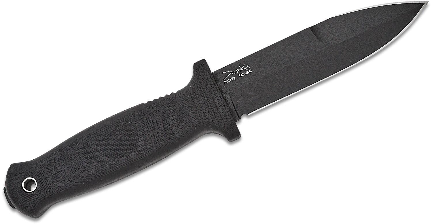 Demko Knives Armiger Fixed Blade with Sheath- Armiger 2 & Armiger 4 - Clip Point Spear Point Tanto Shark Foot Serrated Full Tang (Armiger 4 Spear Point Black)