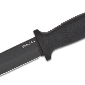 Demko Knives Armiger Fixed Blade with Sheath- Armiger 2 & Armiger 4 - Clip Point Spear Point Tanto Shark Foot Serrated Full Tang (Armiger 4 Spear Point Black)