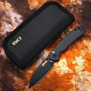 CJRB Pyrite-Alt (J1925A) Folding Pocket Knife with 3.11'' Black PVD AR-RPM9 Wharncliffe Blade Black PVD Steel Handle,Button Lock EDC Knife for Tactical,Outdoor,Hiking and Gift
