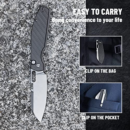 CJRB CUTLERY Pocket Knife Ekko(1929) Folding Knife for Men AR-RPM9 Steel Blade and Black Carbon Fiber Handle for Work Outdoor Hinking Camping