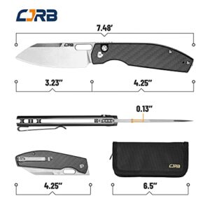 CJRB CUTLERY Pocket Knife Ekko(1929) Folding Knife for Men AR-RPM9 Steel Blade and Black Carbon Fiber Handle for Work Outdoor Hinking Camping