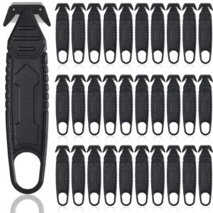 therwen 30 pcs safety box cutter knife of stainless steel concealed blade package opener with tape splitter for carton cardboard wrap letter work bag straps film utility tool, black