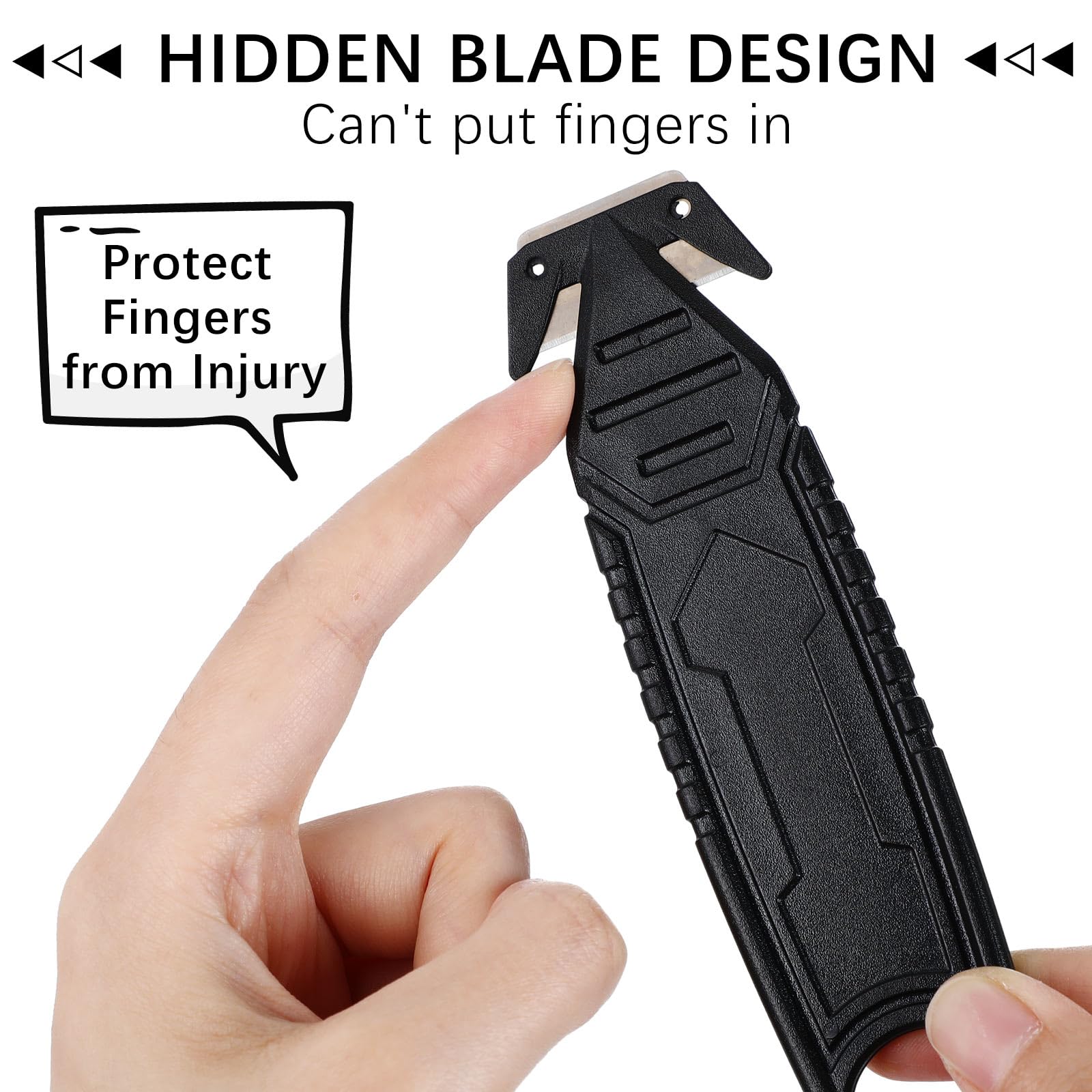 Therwen 30 Pcs Safety Box Cutter Knife of Stainless Steel Concealed Blade Package Opener with Tape Splitter for Carton Cardboard Wrap Letter Work Bag Straps Film Utility Tool, Black