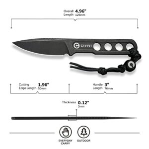 CIVIVI Circulus Fixed blade knife, 1.96" Cutting Edge Black Stonewashed 10Cr15CoMoV Steel with A Black Kydex Sheath, A Nylon Lanyard with Titanium Bead C22012-1