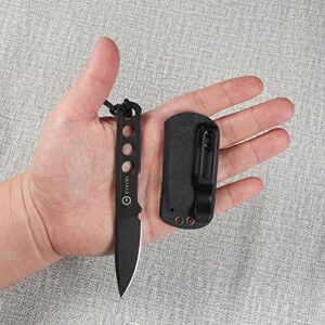 CIVIVI Circulus Fixed blade knife, 1.96" Cutting Edge Black Stonewashed 10Cr15CoMoV Steel with A Black Kydex Sheath, A Nylon Lanyard with Titanium Bead C22012-1