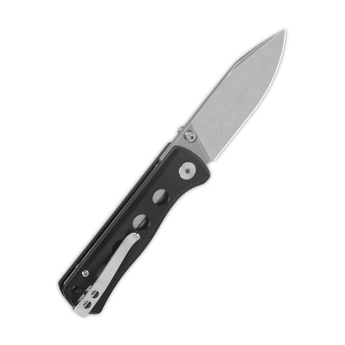 QSP KNIFE CANARY FOLDER POCKET KNIFE, SHARP 14C28N BLADE with COLORFUL G-10 HANDLES (stonewash blade, black G-10 handle)