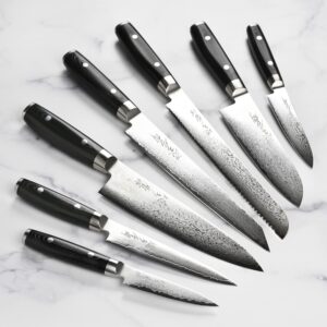 Yaxell Ran Plus 16 Piece Knife Set - Made in Japan - 69 Layers VG10 Damascus, Dark Ash Block