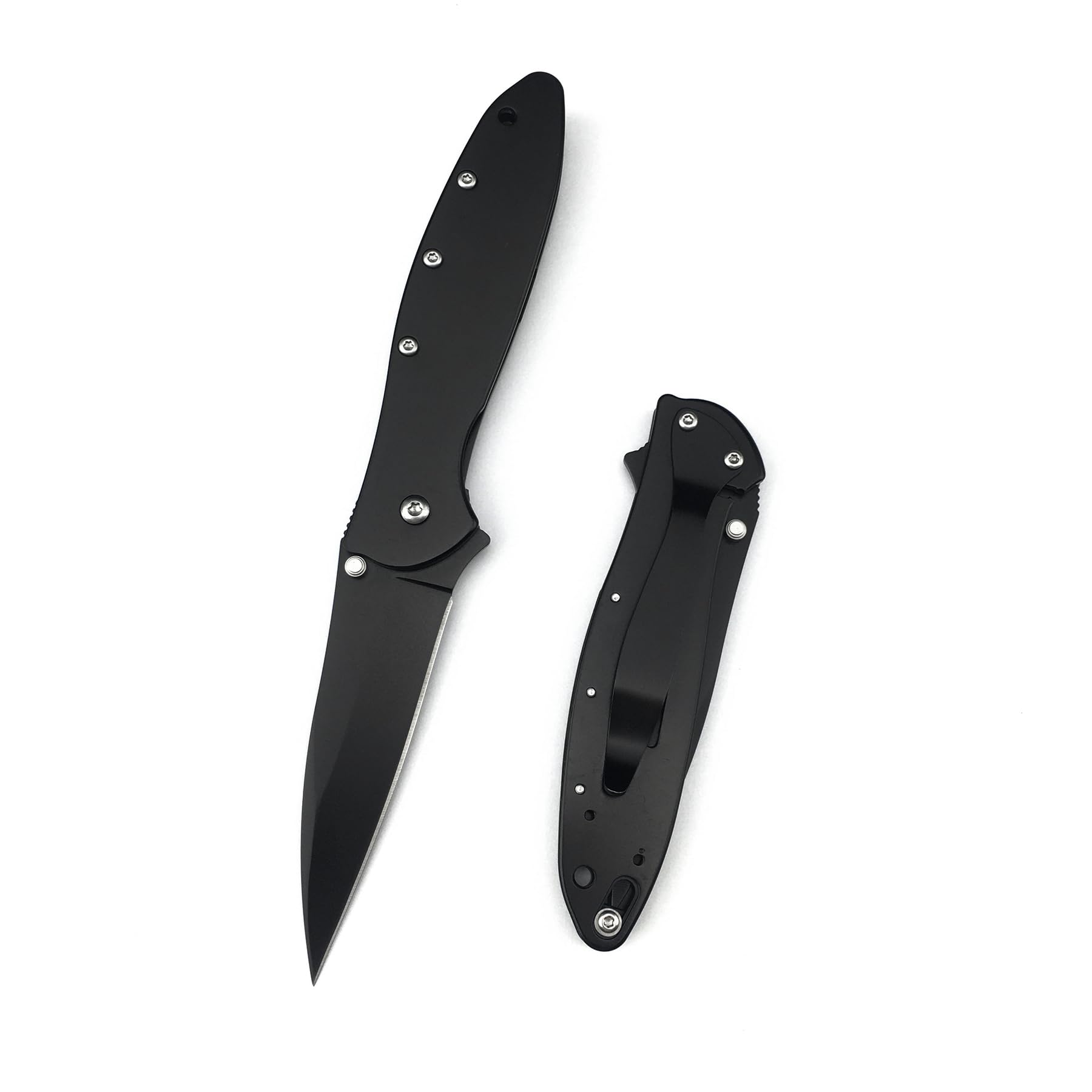 Black Leek Pocket Knife, 2.9 Inch 5Cr15Mov Blade and Stainless Steel Handle, Assisted Opening Folding Knife with Flipper Frame Lock, Deep Carry Pocketclip for Camping