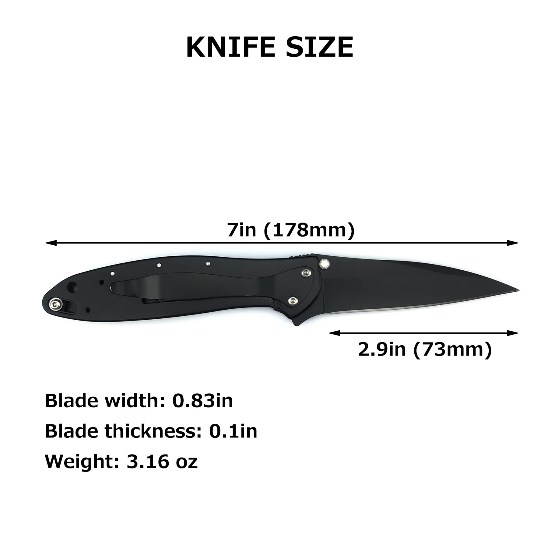 Black Leek Pocket Knife, 2.9 Inch 5Cr15Mov Blade and Stainless Steel Handle, Assisted Opening Folding Knife with Flipper Frame Lock, Deep Carry Pocketclip for Camping