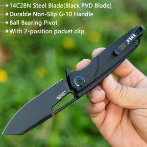 VNLA Folding pocket Knife,Black Sandvik 14C28N Blade, Black G10 Handle,Lightweight for Indoor Outdoor Gift EDC