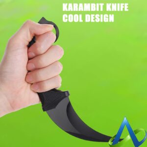 AOMINGGE Karambit Knife 2 Pieces Fixed Blade Stainless Steel Outdoor Hunting Knife with Sheath and Cord, Suitable for Hiking, Adventure, Survival and Collection (Black)