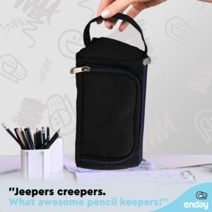 Enday Big Capacity Pencil Case, 3 Compartments Pencil Bags with Zipper, Large Capacity Pencil Pouch, Cute Pencil Case Organizer, Zipper Pencil Pouches, Black