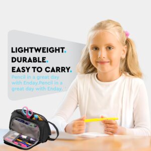 Enday Big Capacity Pencil Case, 3 Compartments Pencil Bags with Zipper, Large Capacity Pencil Pouch, Cute Pencil Case Organizer, Zipper Pencil Pouches, Black