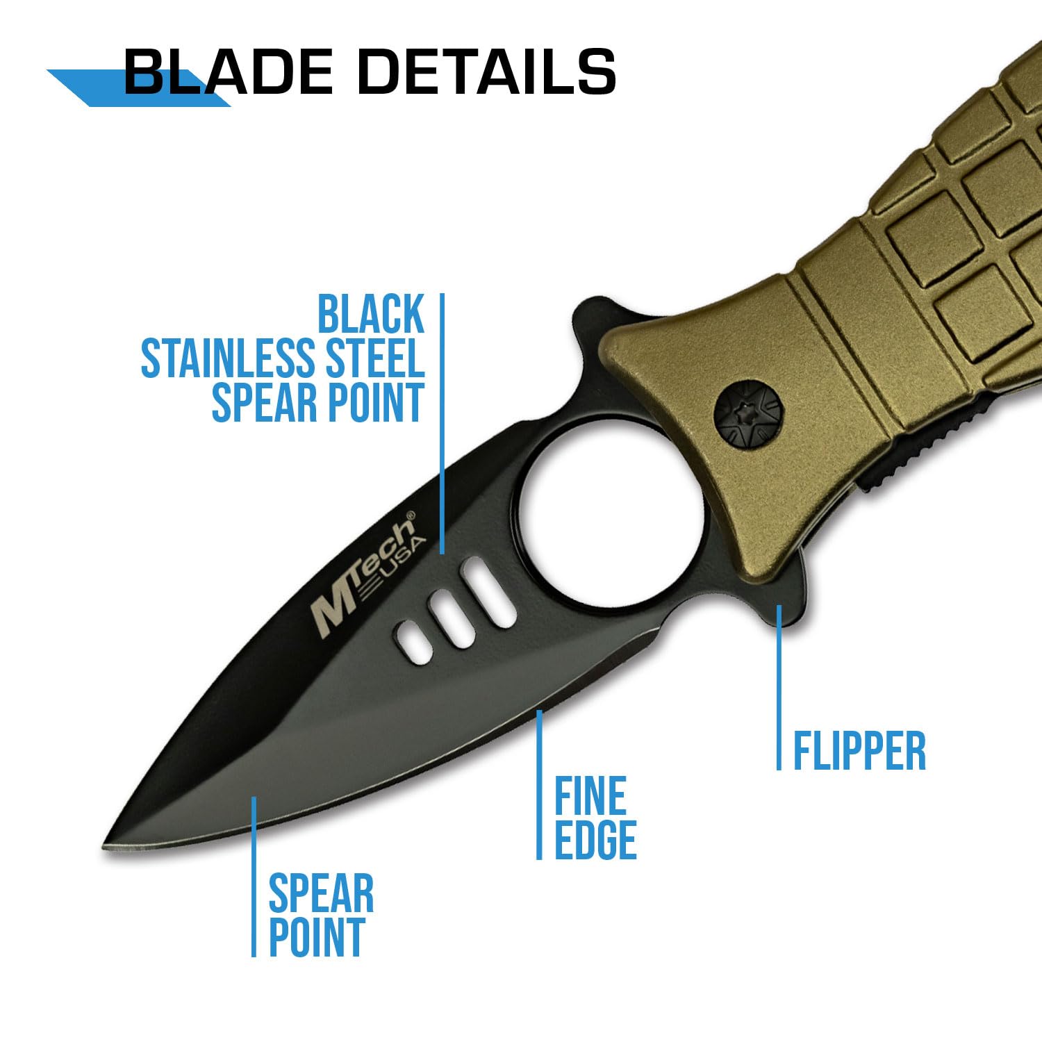 MTECH USA – Spring Assisted Folding Knife – Black Stainless Steel Blade, Green Aluminum Grenade Style Handle w/Bottle Opener and Pocket Clip, Tactical, EDC, Self Defense- MT-A588GN