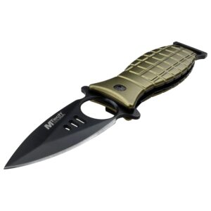 MTECH USA – Spring Assisted Folding Knife – Black Stainless Steel Blade, Green Aluminum Grenade Style Handle w/Bottle Opener and Pocket Clip, Tactical, EDC, Self Defense- MT-A588GN