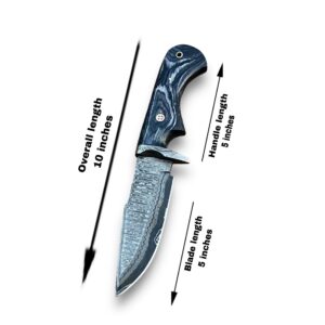 LYN-Handmade Damascus Steel Hunting Knife with Sheath Fixed Blade Damascus Hunting Belt Knife for Camping Ideal for Skinning, Camping, Outdoor - EDC Fixed Blade Bushcraft Knife Ergonomic Black wood Handle | Cool Knives For Men Tactical