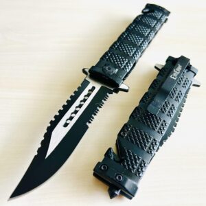 BladeDealUSA 8.5” Black Military Knife Assisted Open Folding Pocket knife. Hunting, Camping Accessories