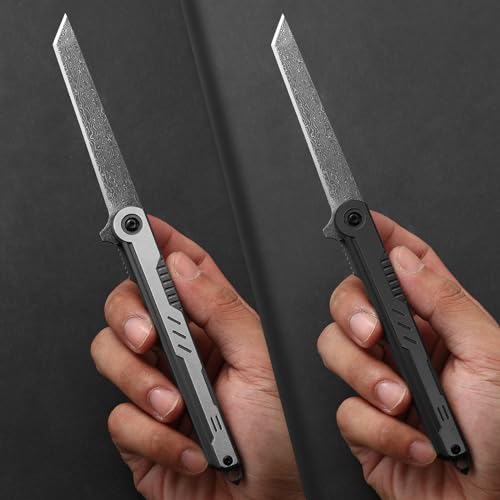 DRACHENADER 2 Set Tanto Knives (Black+Sliver) Slim Damascus Pocket Knife for Men/Women, Tanto Knife Gentleman's Pocket Knives Small EDC Knife