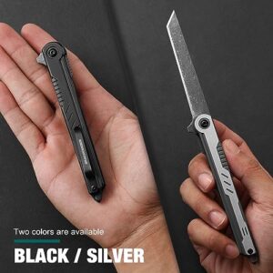 DRACHENADER 2 Set Tanto Knives (Black+Sliver) Slim Damascus Pocket Knife for Men/Women, Tanto Knife Gentleman's Pocket Knives Small EDC Knife