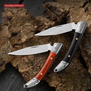Lightweight Mini Folding Pocket Knife Carving Wooden Handle V Steel Blade Outdoors Camping Hunting Folding Knives Portable Keychain Gift for Men Women, Black