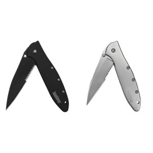 kershaw leek black serrated edc pocketknife, 3" sandvik 14c28n steel blade & leek serrated edc pocketknife, 3" sandvik 14c28n steel blade, assisted opening folding knife