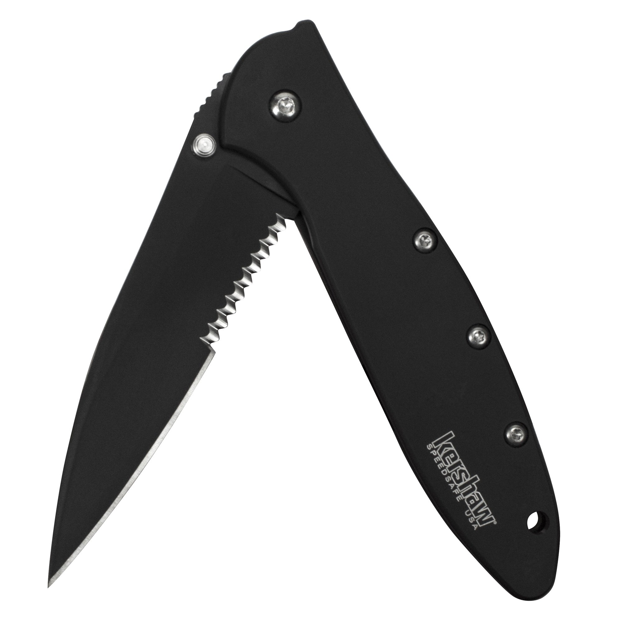 Kershaw Leek Black Serrated EDC Pocketknife, 3" Sandvik 14C28N Steel Blade & Leek Serrated EDC Pocketknife, 3" Sandvik 14C28N Steel Blade, assisted opening Folding Knife