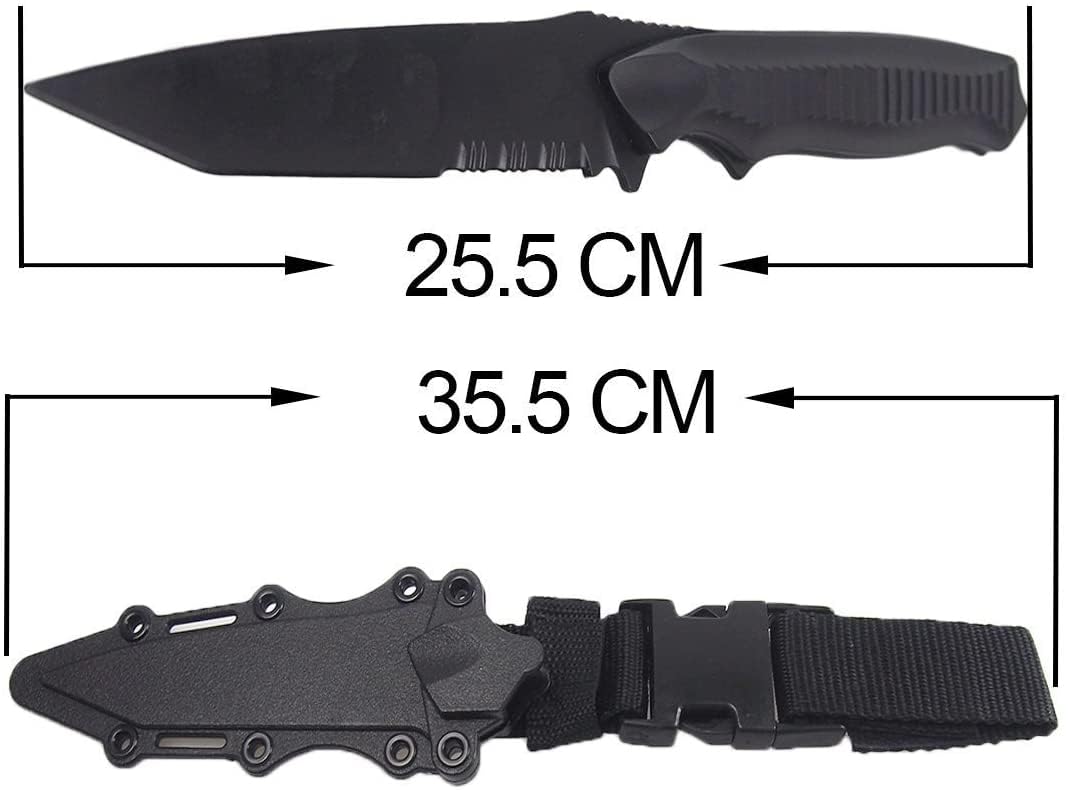 ESH7 Tactical Rubber Knife Military Enthusiasts Funning Cosplay Toy Sword Training Props War Game Knife Dagger Blade Rubber Fake Knives with Scabbard/Sheath