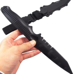 ESH7 Tactical Rubber Knife Military Enthusiasts Funning Cosplay Toy Sword Training Props War Game Knife Dagger Blade Rubber Fake Knives with Scabbard/Sheath