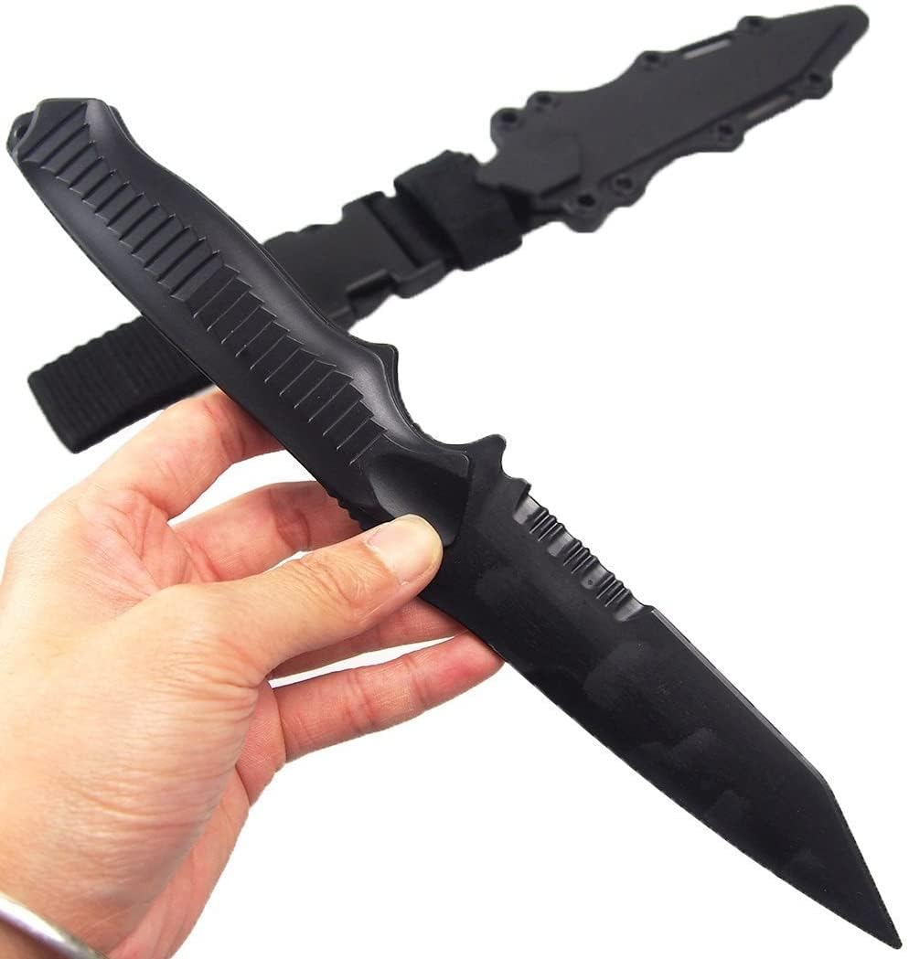 ESH7 Tactical Rubber Knife Military Enthusiasts Funning Cosplay Toy Sword Training Props War Game Knife Dagger Blade Rubber Fake Knives with Scabbard/Sheath