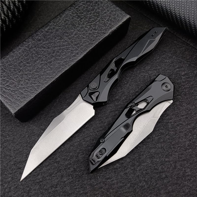 3.54" D2 Reverse Tanto Blade Black Aluminum Alloy Handle Folder Opening,Folding Knife with Reversible Pocket Clip,Everyday Carry for Camping,Gift for Men