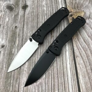 edc mini black lightweight folding pocket knife manual thumb studs open plain edge coated fiberglass handle (white blade)