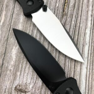 EDC Mini Black Lightweight Folding Pocket Knife Manual Thumb Studs Open Plain Edge Coated Fiberglass Handle (White bLade)